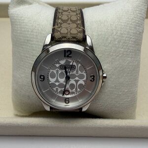 Coach Brown Signature C Canvas Watch with Silver Tone Case